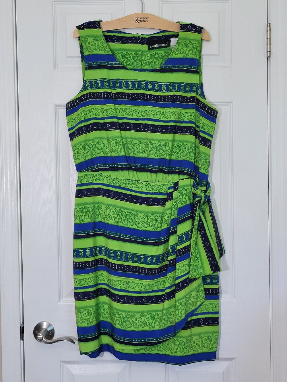 Vtg. Sag Harbor Sleeveless Faux-Wrap Sheath Dress w/ Side Tie Waist Plus Size 16